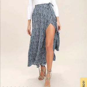 Lulu’s Navy Blue Print Wrap Maxi Skirt